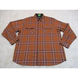 Orvis Shirt Mens Extra Large XL Orange Red Plaid Flannel Long Sleeve Button Up